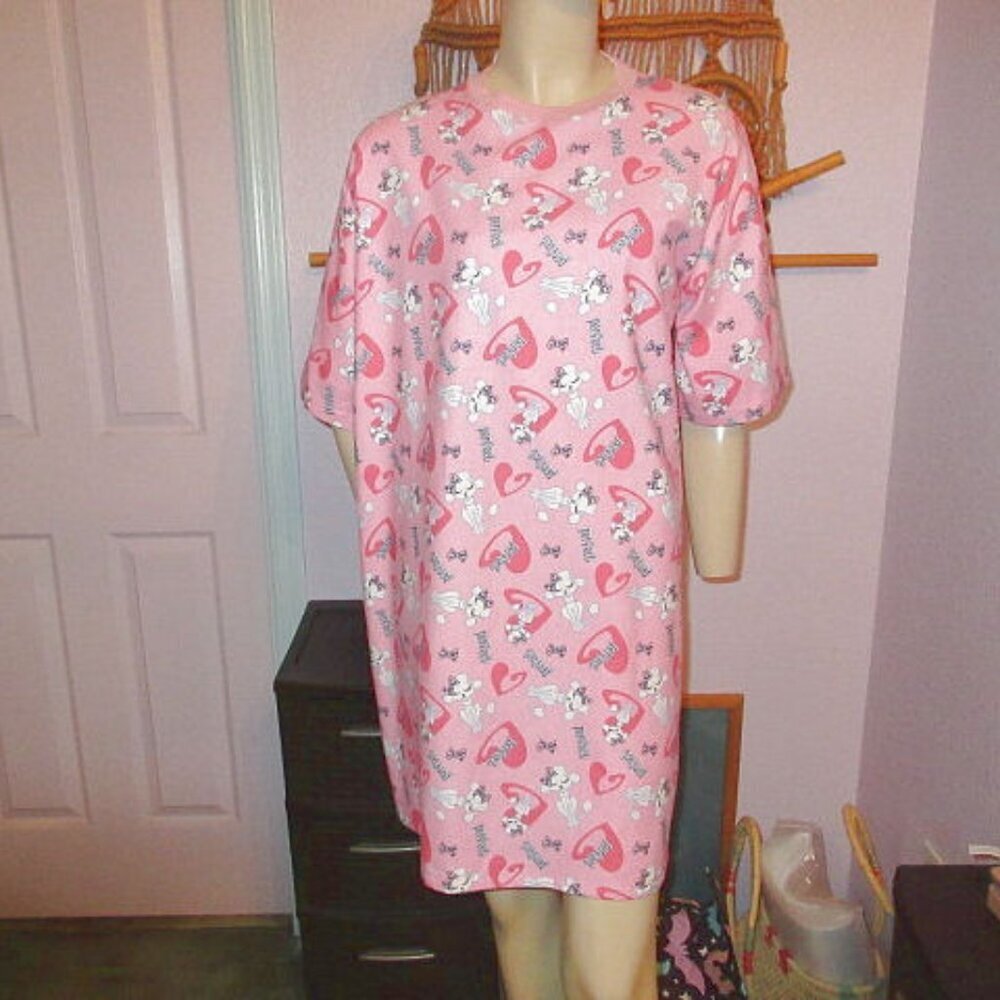 Mushies Cotton Flannel Nightgown Womens M Sleep Dress Pink Poodle Dog Oversized